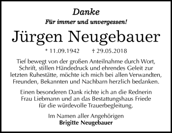 Traueranzeige von Jürgen Neugebauer von Mitteldeutsche Zeitung Dessau-Roßlau