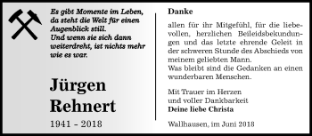 Traueranzeige von Jürgen Rehnert von Mitteldeutsche Zeitung Sangerhausen