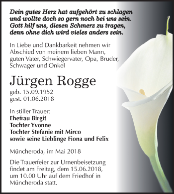 Traueranzeige von Jürgen Rogge von Mitteldeutsche Zeitung