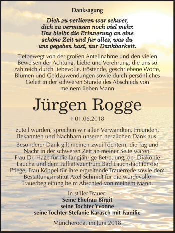 Traueranzeige von Jürgen Rogge von Mitteldeutsche Zeitung