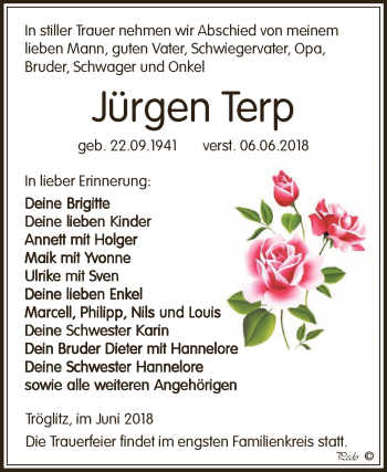 Traueranzeige von Jürgen Terp von Super Sonntag Zeitz