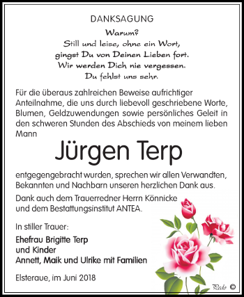 Traueranzeige von Jürgen Terp von Mitteldeutsche Zeitung Zeitz