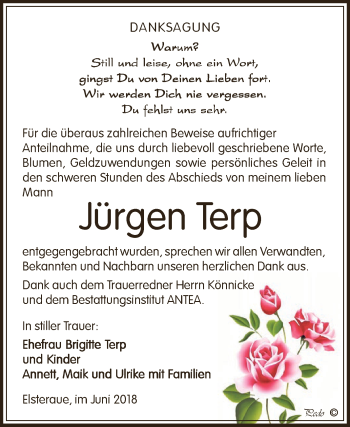 Traueranzeige von Jürgen Terp von Super Sonntag Zeitz