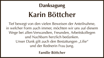 Traueranzeige von Karin Böttcher von WVG - Wochenspiegel Dessau / Köthen