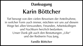 Traueranzeige von Karin Böttcher von Mitteldeutsche Zeitung Dessau-Roßlau