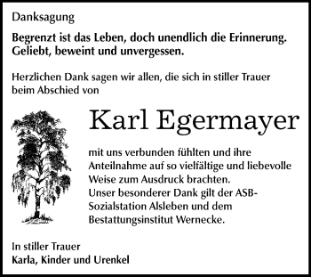 Traueranzeige von Karl Egermayer von Mitteldeutsche Zeitung Bernburg