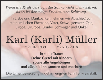 Traueranzeige von Karl Müller von WVG - Wochenspiegel Bitterfeld