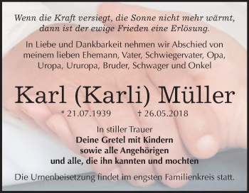 Traueranzeige von Karl Müller von Mitteldeutsche Zeitung Bitterfeld