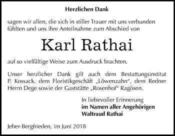 Traueranzeige von Karl Rathai von Mitteldeutsche Zeitung