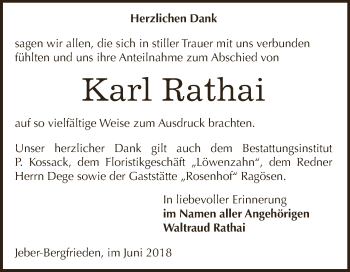 Traueranzeige von Karl Rathai von Super Sonntag Dessau / Köthen
