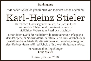 Traueranzeige von Karl Heinz Stieler von WVG - Wochenspiegel Dessau / Köthen