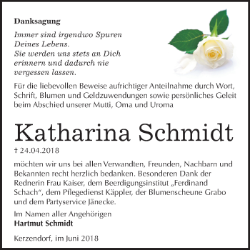 Traueranzeige von Katharina Schmidt von Mitteldeutsche Zeitung