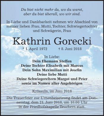 Traueranzeige von Kathrin Gorecki von Mitteldeutsche Zeitung