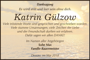 Traueranzeige von Katrin Gülzow von WVG - Wochenspiegel Dessau / Köthen