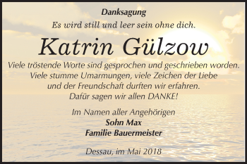 Traueranzeige von Katrin Gülzow von Mitteldeutsche Zeitung