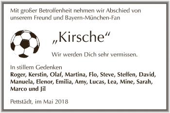 Traueranzeige von Kirsche  von WVG - Wochenspiegel NMB / WSF / ZTZ