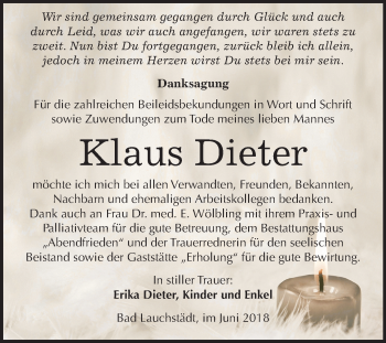 Traueranzeige von Klaus Dieter von Mitteldeutsche Zeitung Merseburg/Querfurt