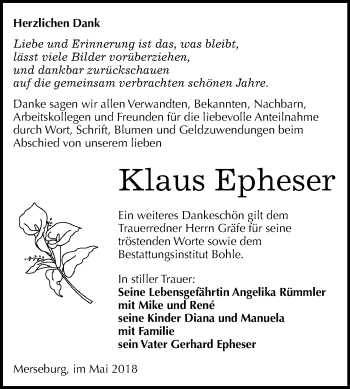 Traueranzeige von Klaus Epheser von Mitteldeutsche Zeitung