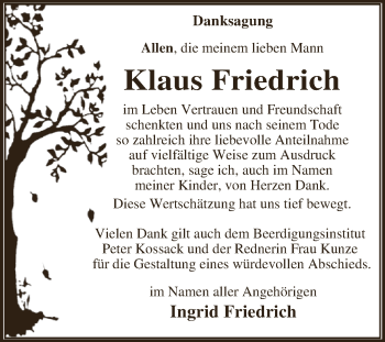 Traueranzeige von Klaus Friedrich von WVG - Wochenspiegel Dessau / Köthen
