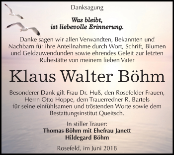 Traueranzeige von Klaus Walter Böhm von Mitteldeutsche Zeitung Köthen