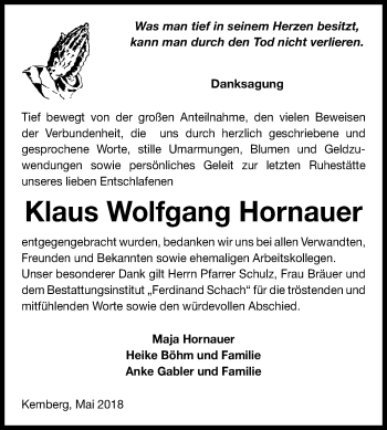 Traueranzeige von Klaus Wolfgang Hornauer von Mitteldeutsche Zeitung