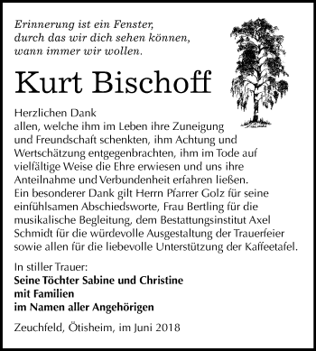 Traueranzeige von Kurt Bischoff von Mitteldeutsche Zeitung