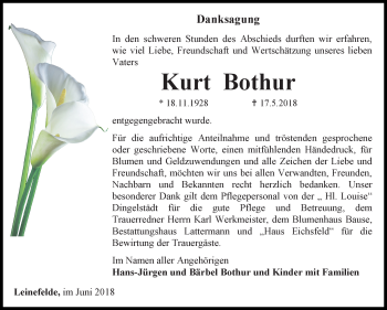 Traueranzeige von Kurt Bothur von Mitteldeutsche Zeitung Merseburg/Querfurt