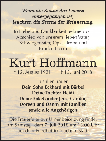 Traueranzeige von Kurt Hoffmann von Mitteldeutsche Zeitung Weißenfels