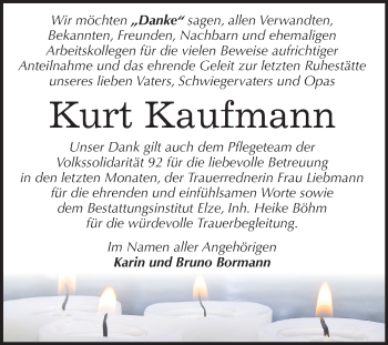 Traueranzeige von Kurt Kaufmann von Mitteldeutsche Zeitung Dessau-Roßlau