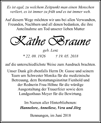 Traueranzeige von Käthe Braune von Mitteldeutsche Zeitung