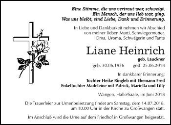Traueranzeige von Liane Heinrich von Mitteldeutsche Zeitung