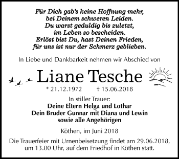 Traueranzeige von Liane Tesche von Mitteldeutsche Zeitung
