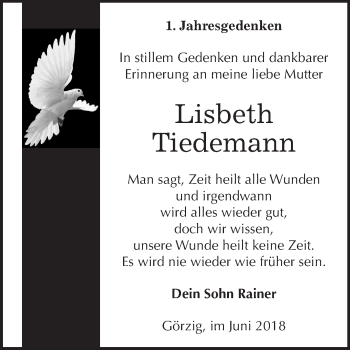 Traueranzeige von Lisbeth Tiedemann von Mitteldeutsche Zeitung