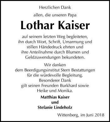 Traueranzeige von Lothar Kaiser von Mitteldeutsche Zeitung