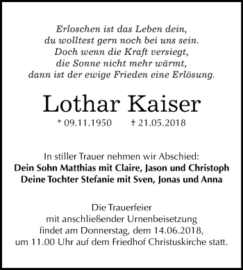 Traueranzeige von Lothar Kaiser von Mitteldeutsche Zeitung
