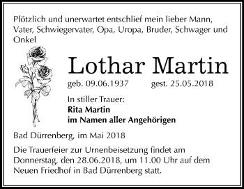 Traueranzeige von Lothar Martin von Mitteldeutsche Zeitung Merseburg/Querfurt