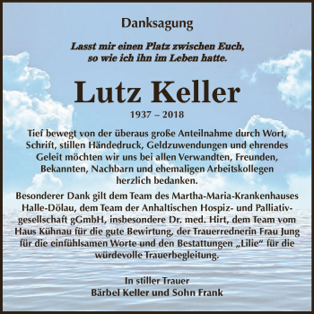 Traueranzeige von Lutz Keller von WVG - Wochenspiegel Dessau / Köthen