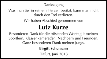 Traueranzeige von Lutz Kurze von Mitteldeutsche Zeitung Quedlinburg
