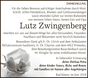 Traueranzeige von Lutz Zwingenberg von WVG - Wochenspiegel NMB / WSF / ZTZ