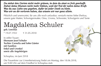 Traueranzeige von Magdalena Schuler von Mitteldeutsche Zeitung