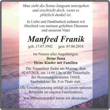 Traueranzeige von Manfred Franik von Mitteldeutsche Zeitung Quedlinburg