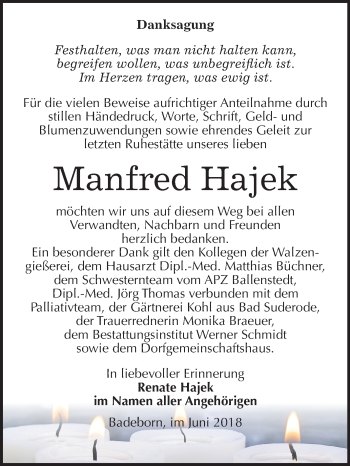 Traueranzeige von Manfred Hajek von Mitteldeutsche Zeitung