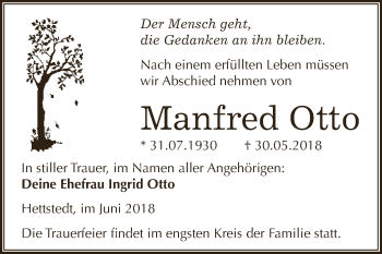 Traueranzeige von Manfred Otto von Wochenspiegel Mansfelder Land