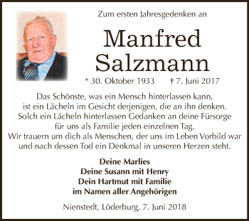 Traueranzeige von Manfred Salzmann von Super Sonntag SGH Mansf. Land