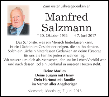 Traueranzeige von Manfred Salzmann von Mitteldeutsche Zeitung Sangerhausen