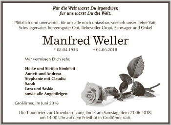 Traueranzeige von Manfred Weller von Super Sonntag SGH Mansf. Land