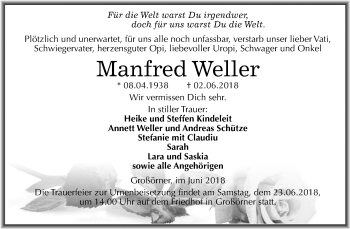 Traueranzeige von Manfred Weller von Mitteldeutsche Zeitung