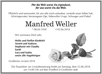Traueranzeige von Manfred Weller von Mitteldeutsche Zeitung