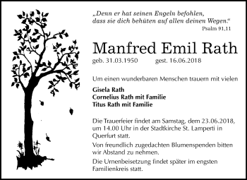 Traueranzeige von Manfred Emil Rath von Mitteldeutsche Zeitung Merseburg/Querfurt
