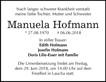 Traueranzeige von Manuela Hofmann von Mitteldeutsche Zeitung
